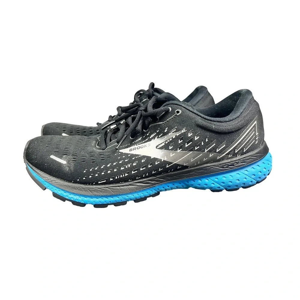 Brooks Ghost 13 Men Running Shoes Black Blue Silver Size 10.5 Sneakers Medium(D)